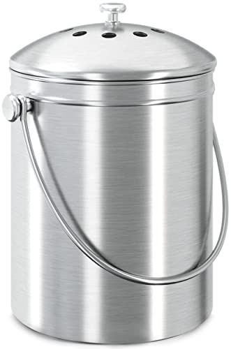Utopia Kitchen Stainless Steel Compost Bin for Kitchen Countertop