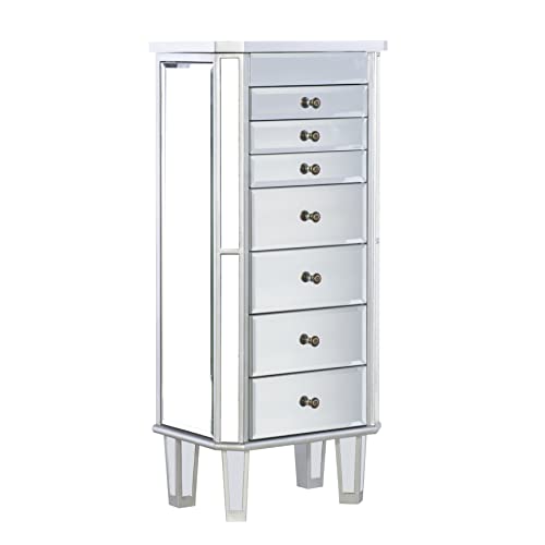 Powell 233-314 Mirrored Jewelry Armoire with Silver Wood